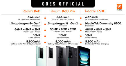 Redmi K60, Redmi K60 Pro, Redmi K60E with Snapdragon chipsets, up to 120W fast charging launched: price, specifications