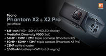 Tecno Phantom X2, Phantom X2 Pro with MediaTek Dimensity 9000, 6.8-inch display, 45W charging launched: price, specifications