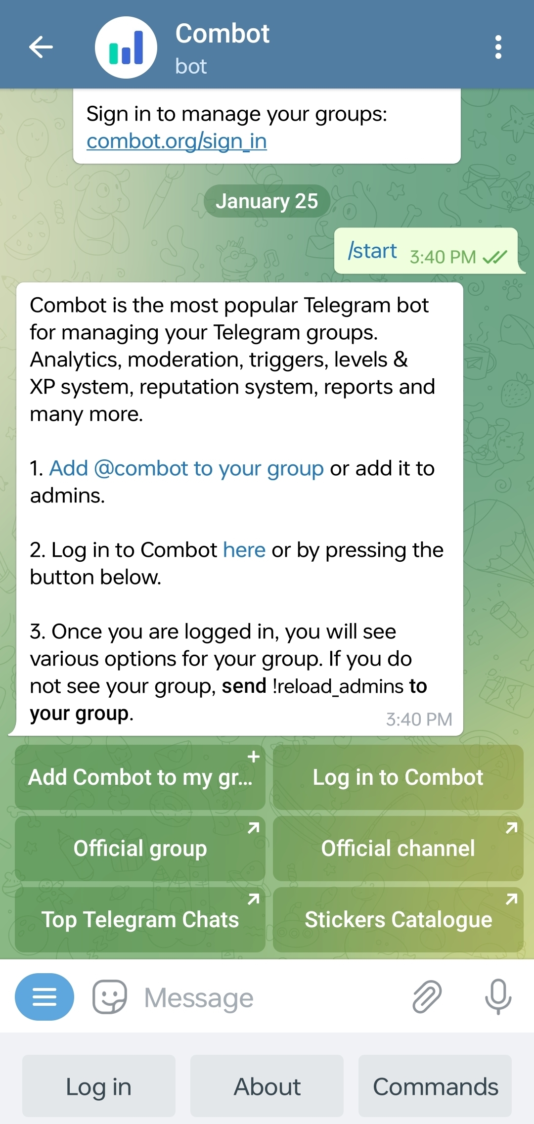 Combot bot in Telegram