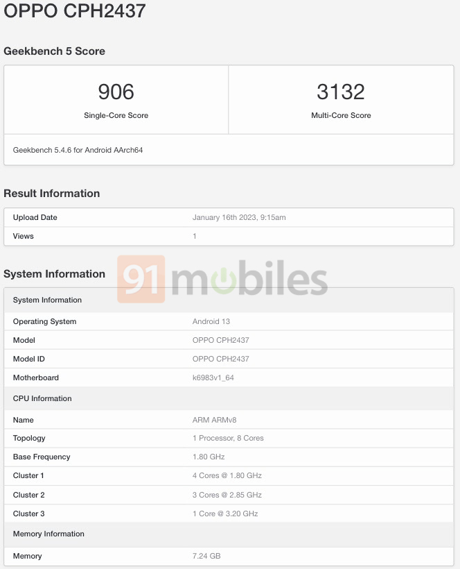 OPPO Find N2 Geekbench