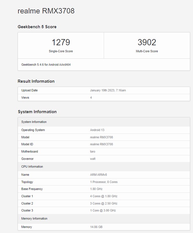 Realme GT Neo 5 Geekbench