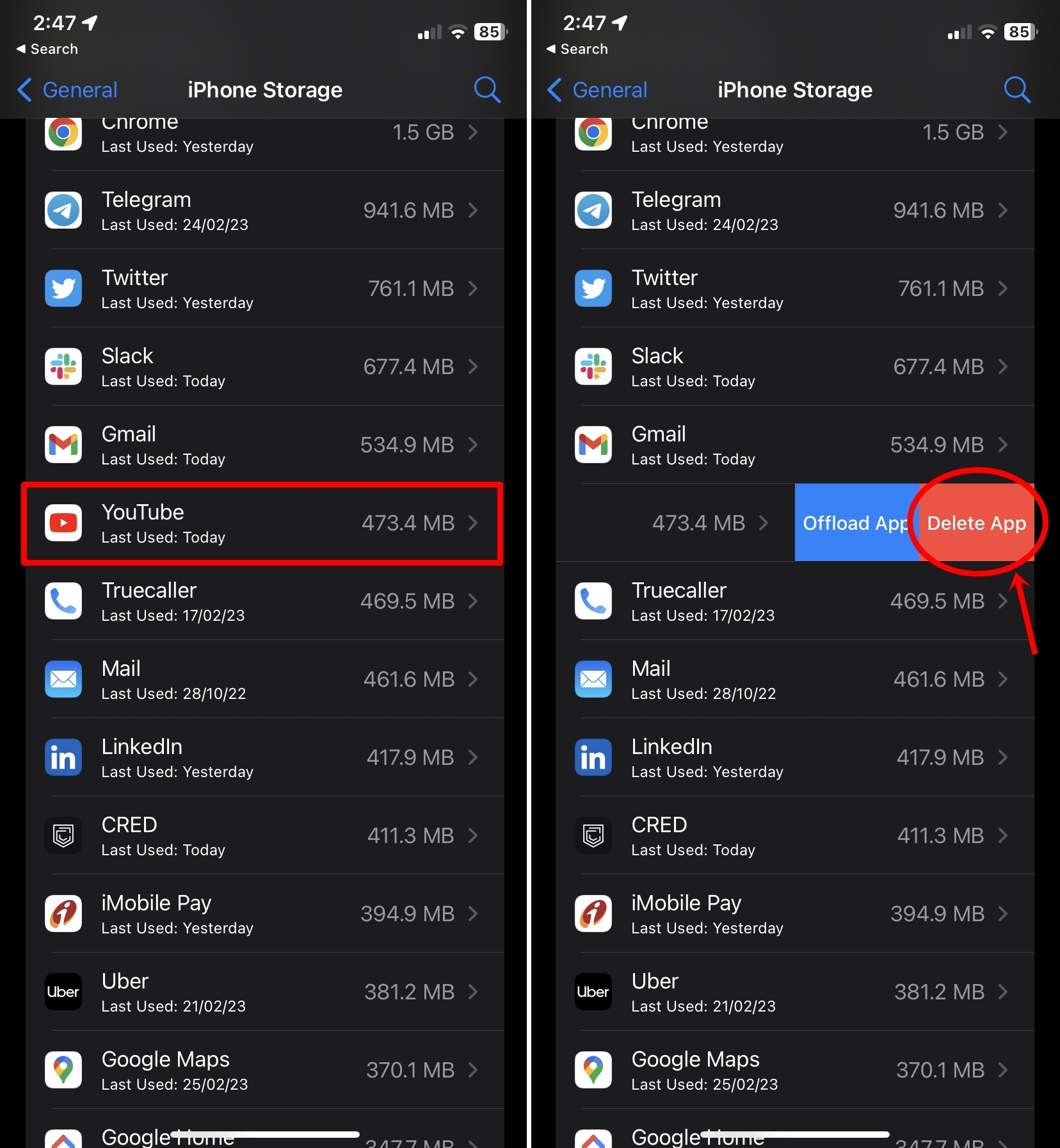 Delete apps on iPhone from Settings