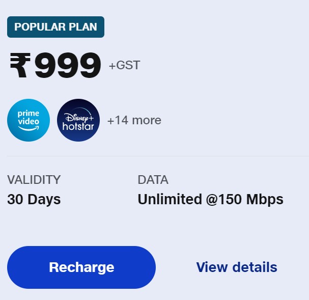 JioFiber plans with free OTT subscriptions