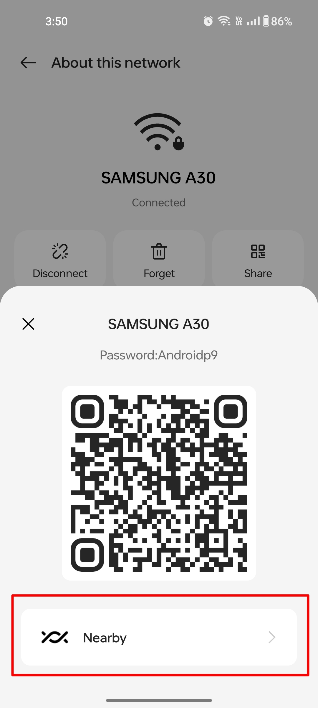 Share WiFi password Android by Nearby Share