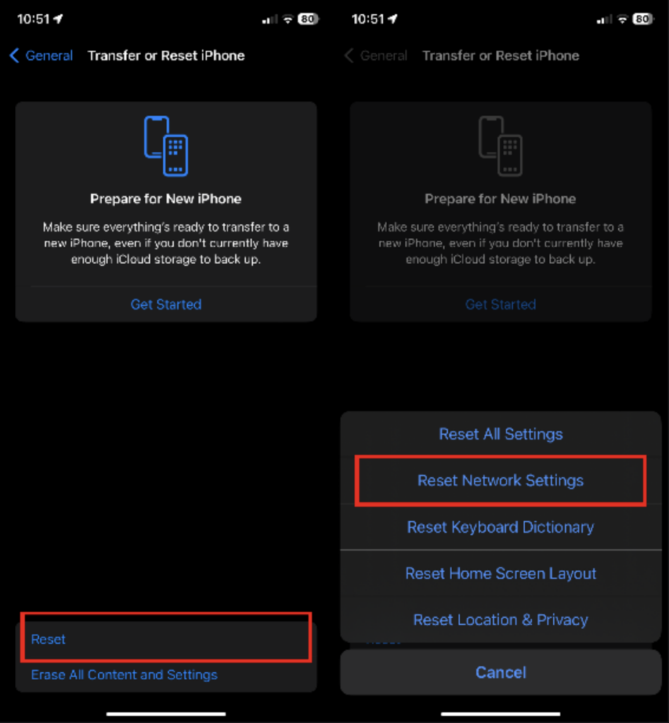 Reset network settings iPhone