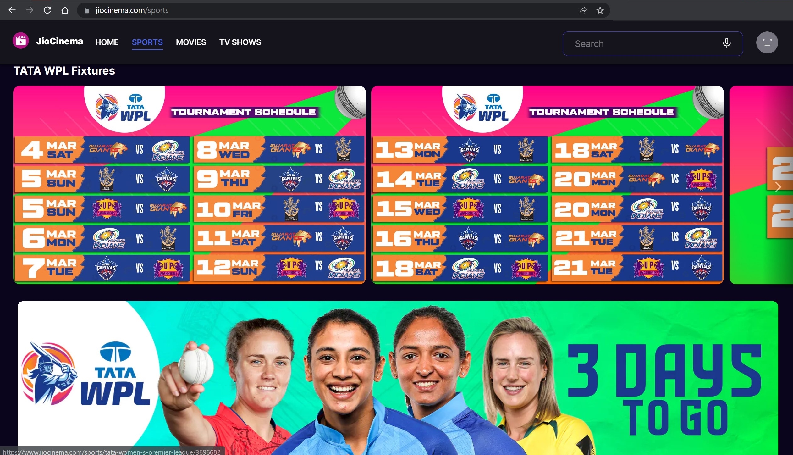 Watch WPL 2023 on JioCinema on laptop