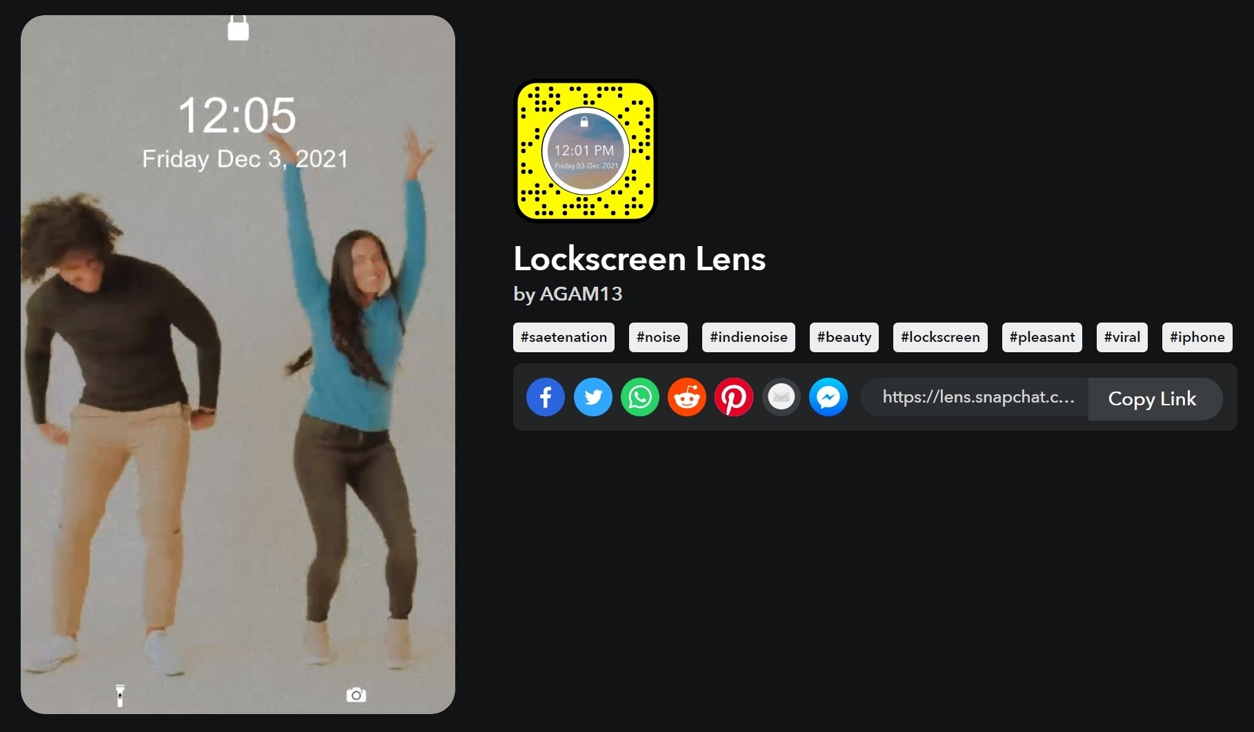 Lockscreen lens Snapchat filter