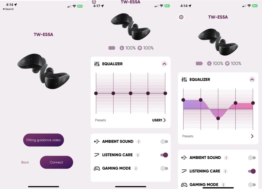 Yamaha TW-ES5A review headphone control app