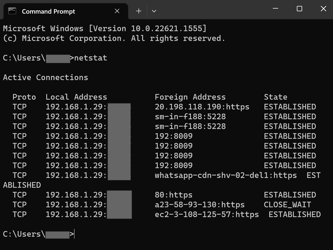 Netstat cmd prompt