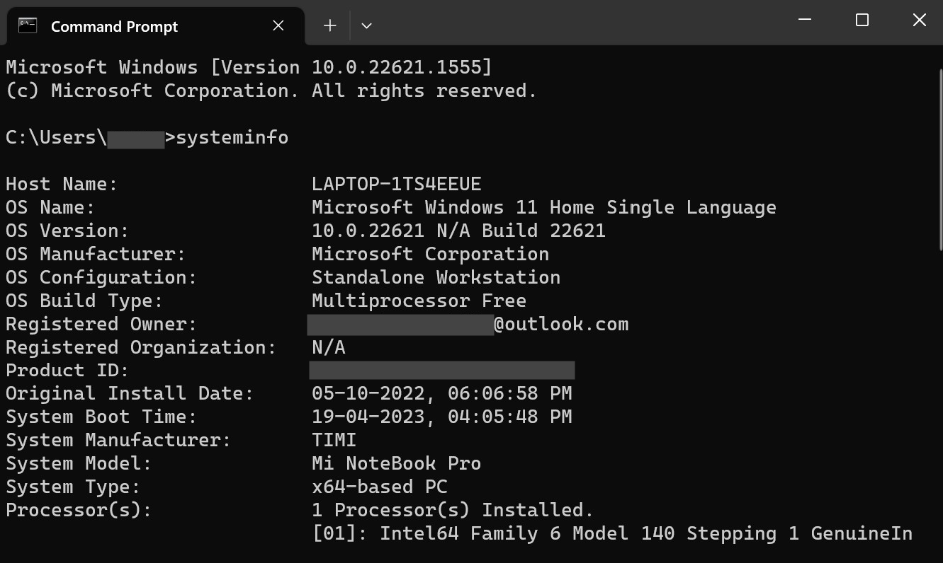 Systeminfo cmd prompt