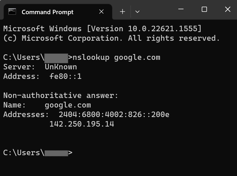 nslookup cmd prompt