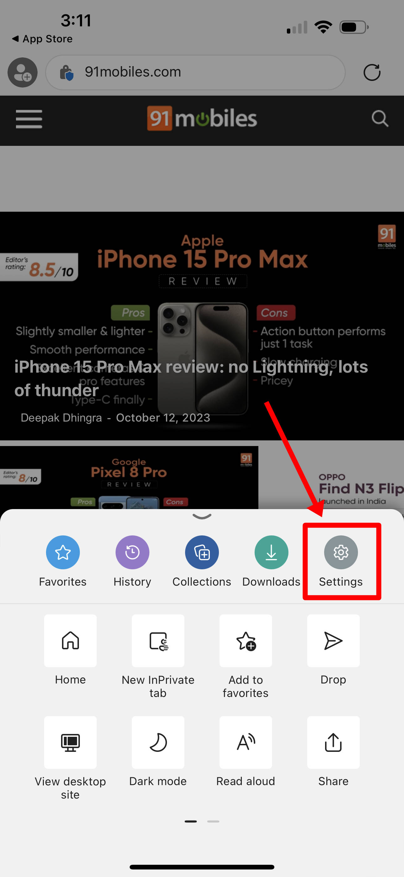 Clear Microsoft Edge cache on iPhone