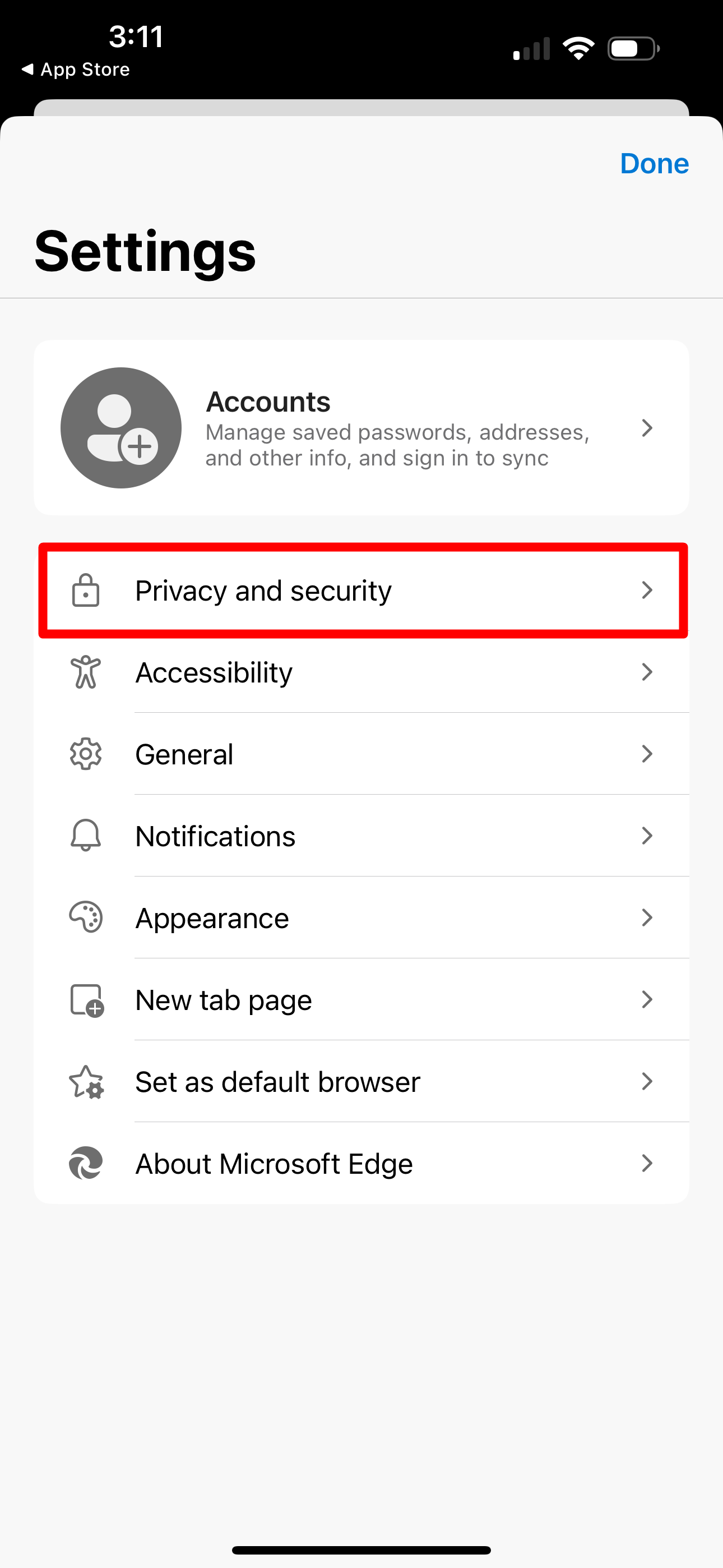 Clear Microsoft Edge cache on iPhone