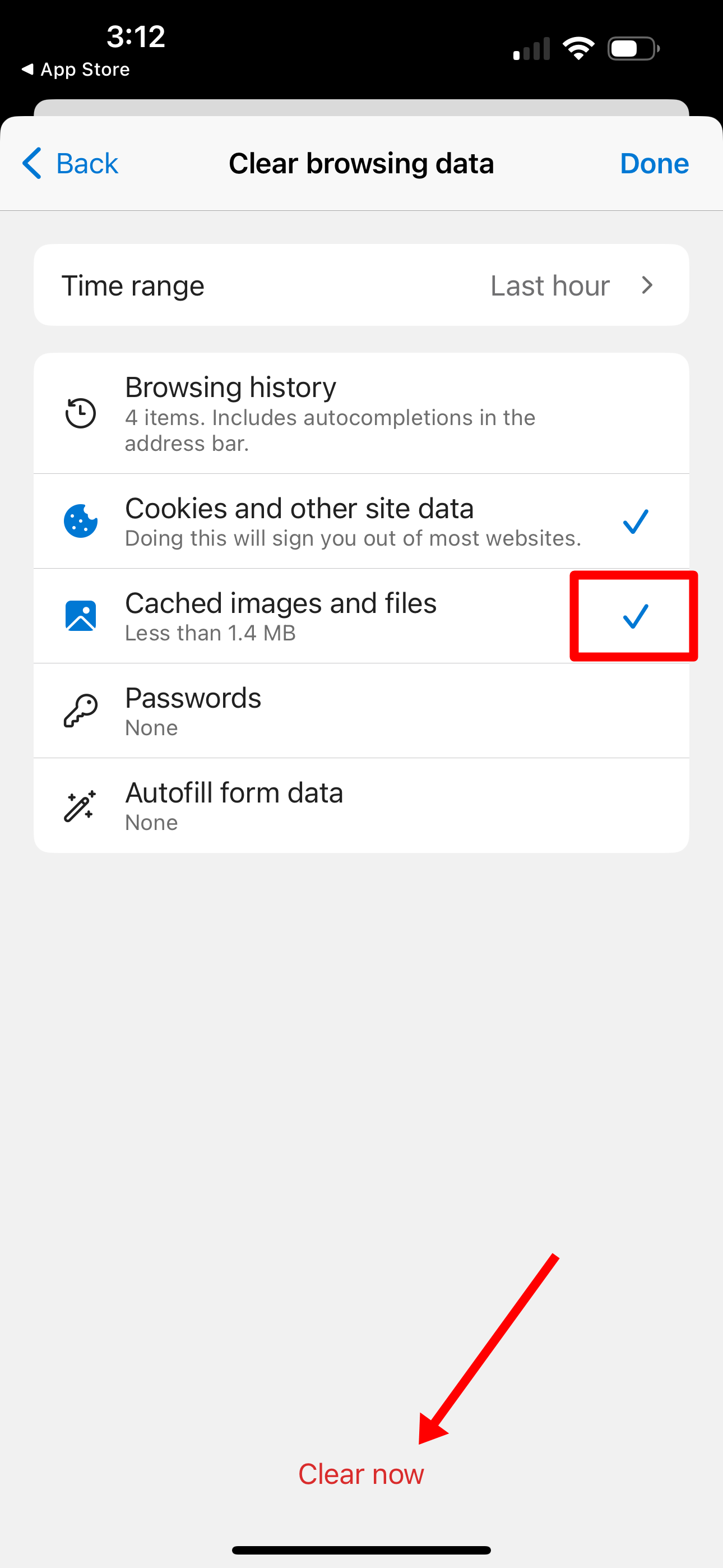 Clear Microsoft Edge cache on iPhone (4)