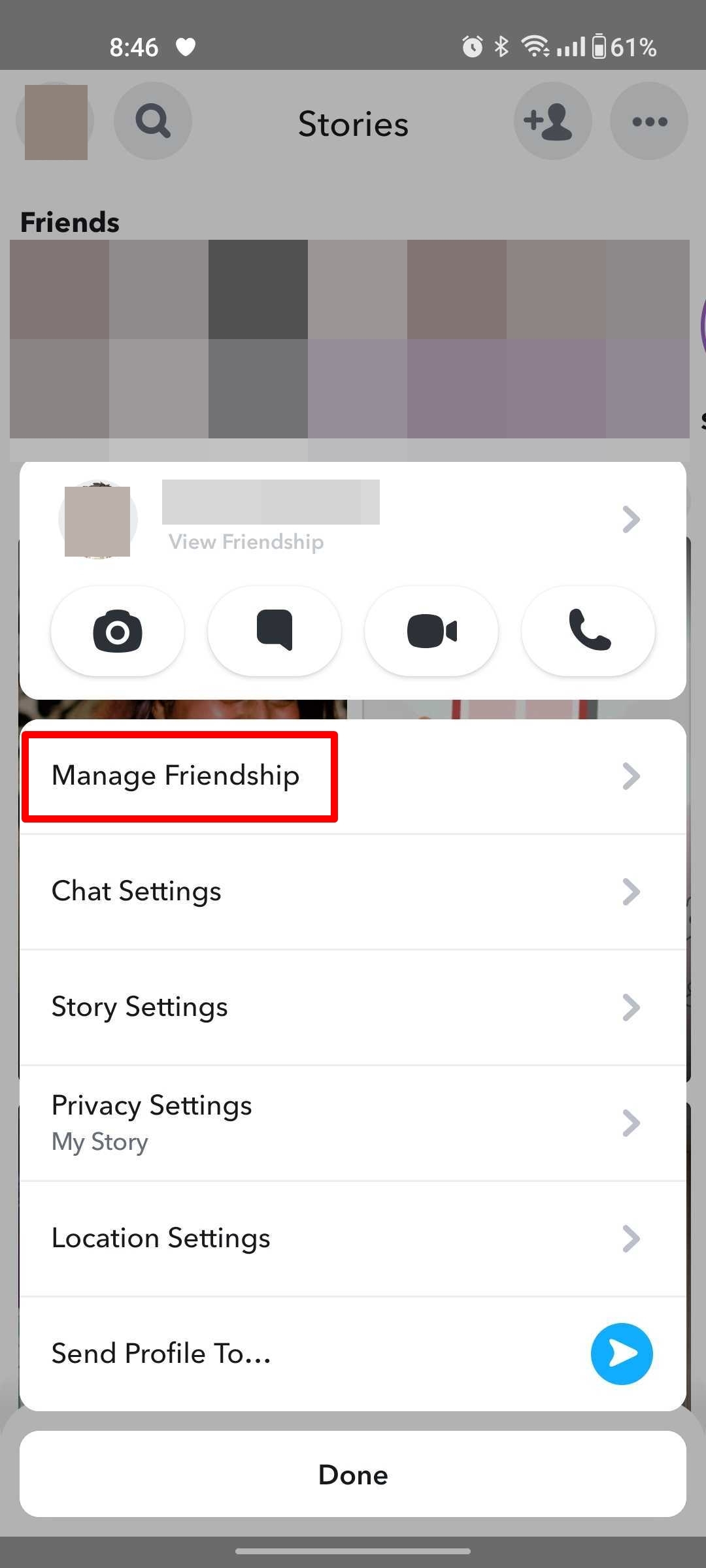Block friends on Snapchat through Stories