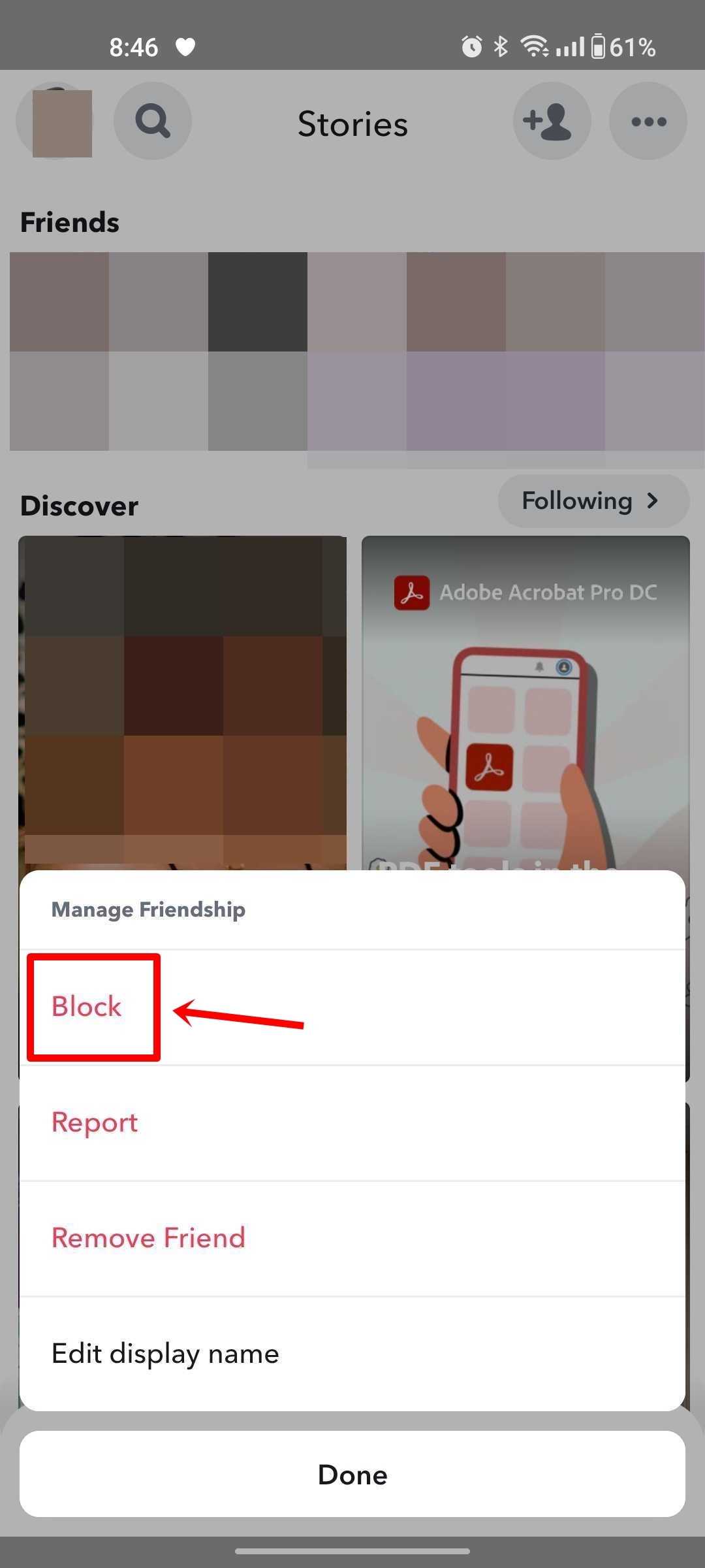Block friends on Snapchat through Stories