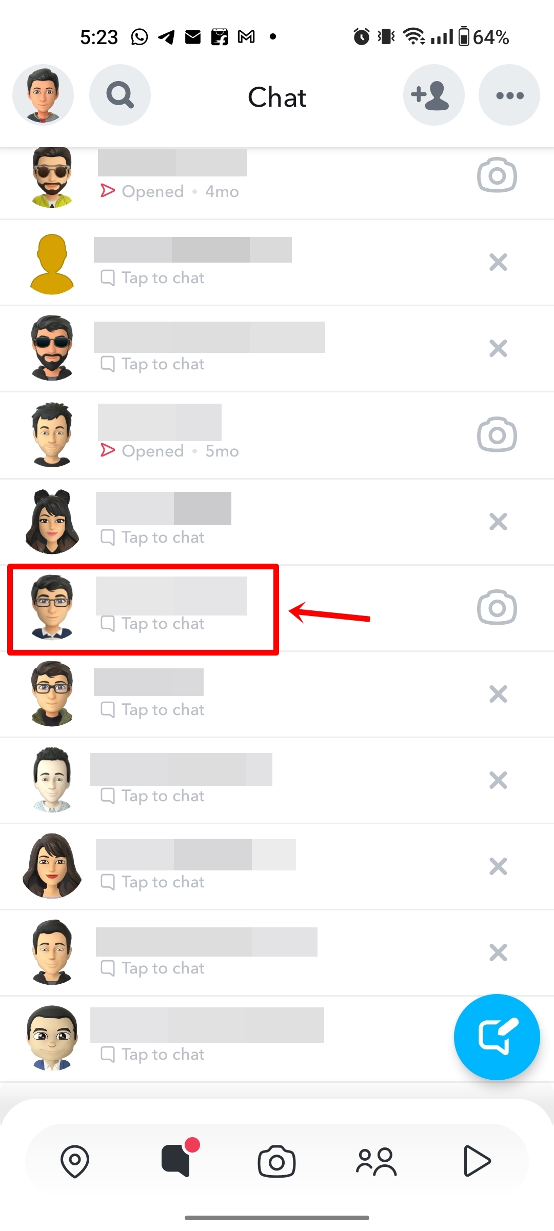 Block someone on Snapchat using Chats screen