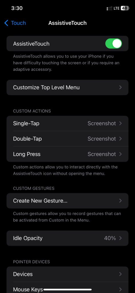 Screenshot using AssistiveTouch