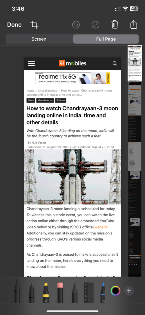 Scrolling screenshot on iPhone