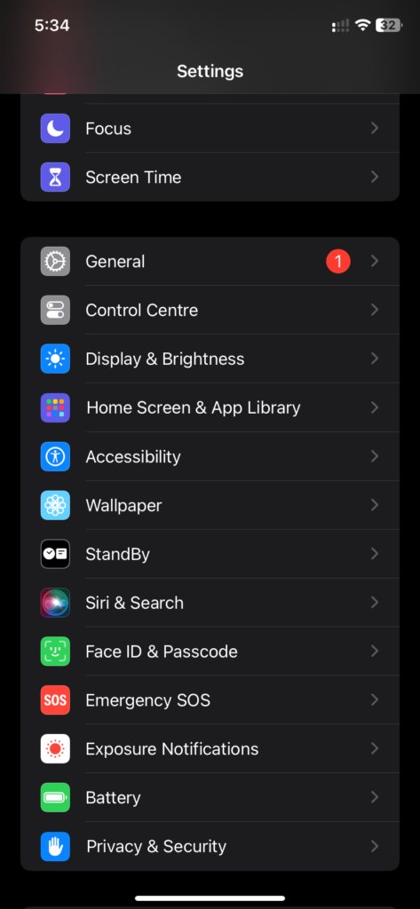 iOS settings