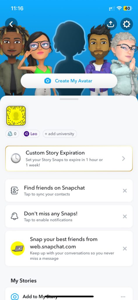 Snapchat profile page