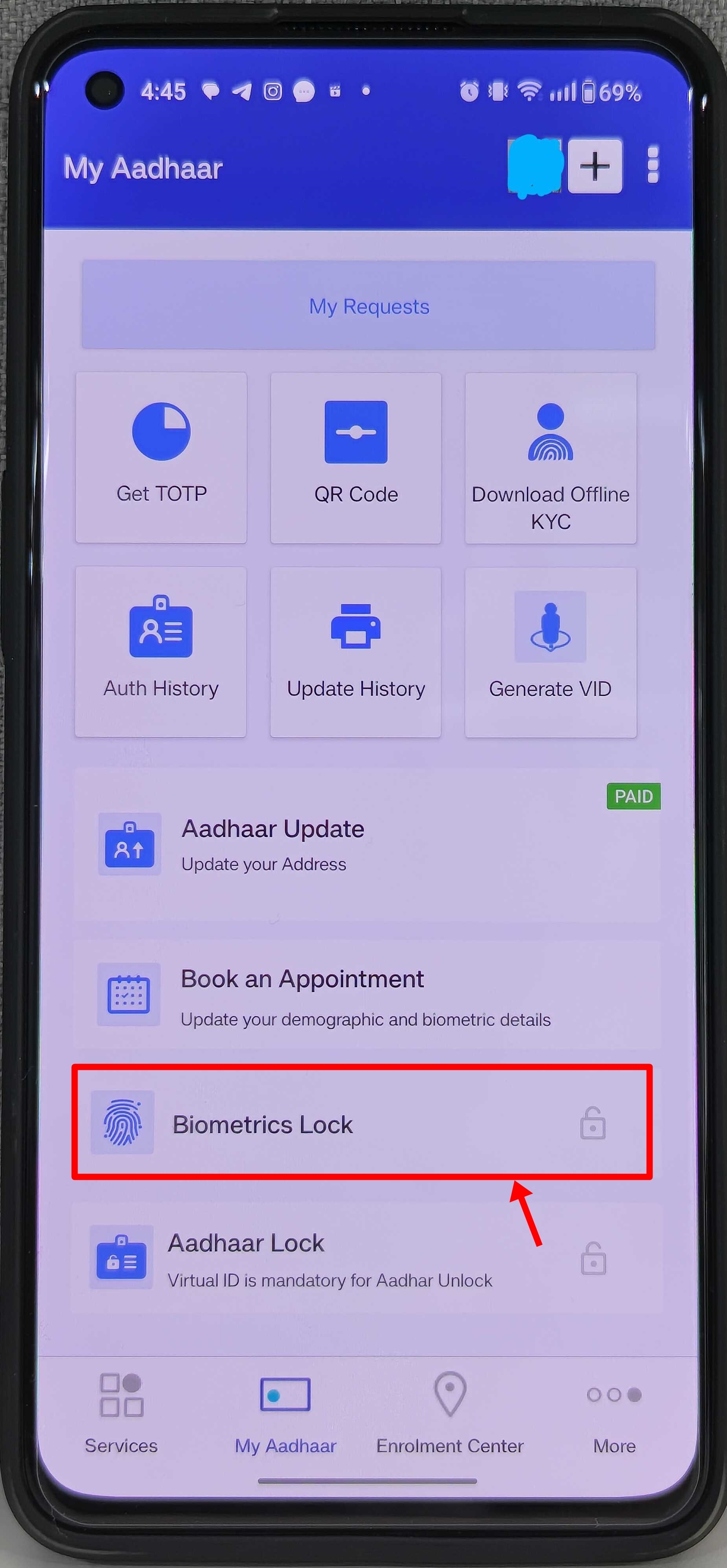 Lock Aadhaar biometrics on phone