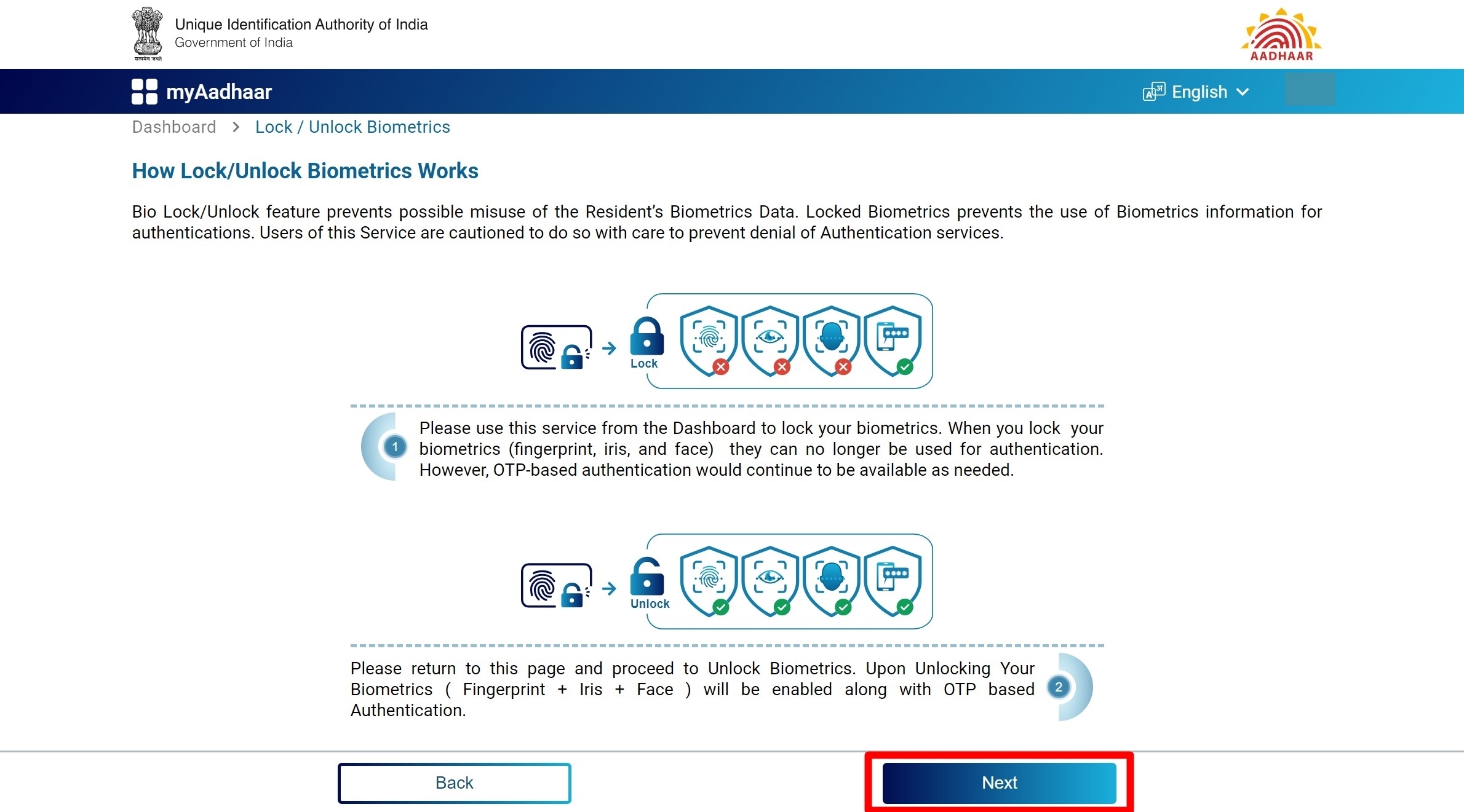 Lock Aadhaar card on desktop