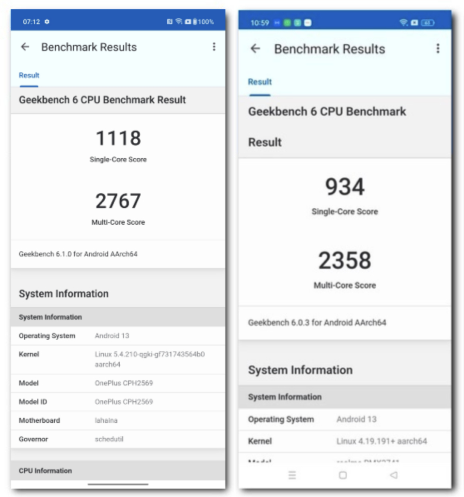 OnePlus Nord CE3 5G vs Realme 11 Pro+ Geekbench test