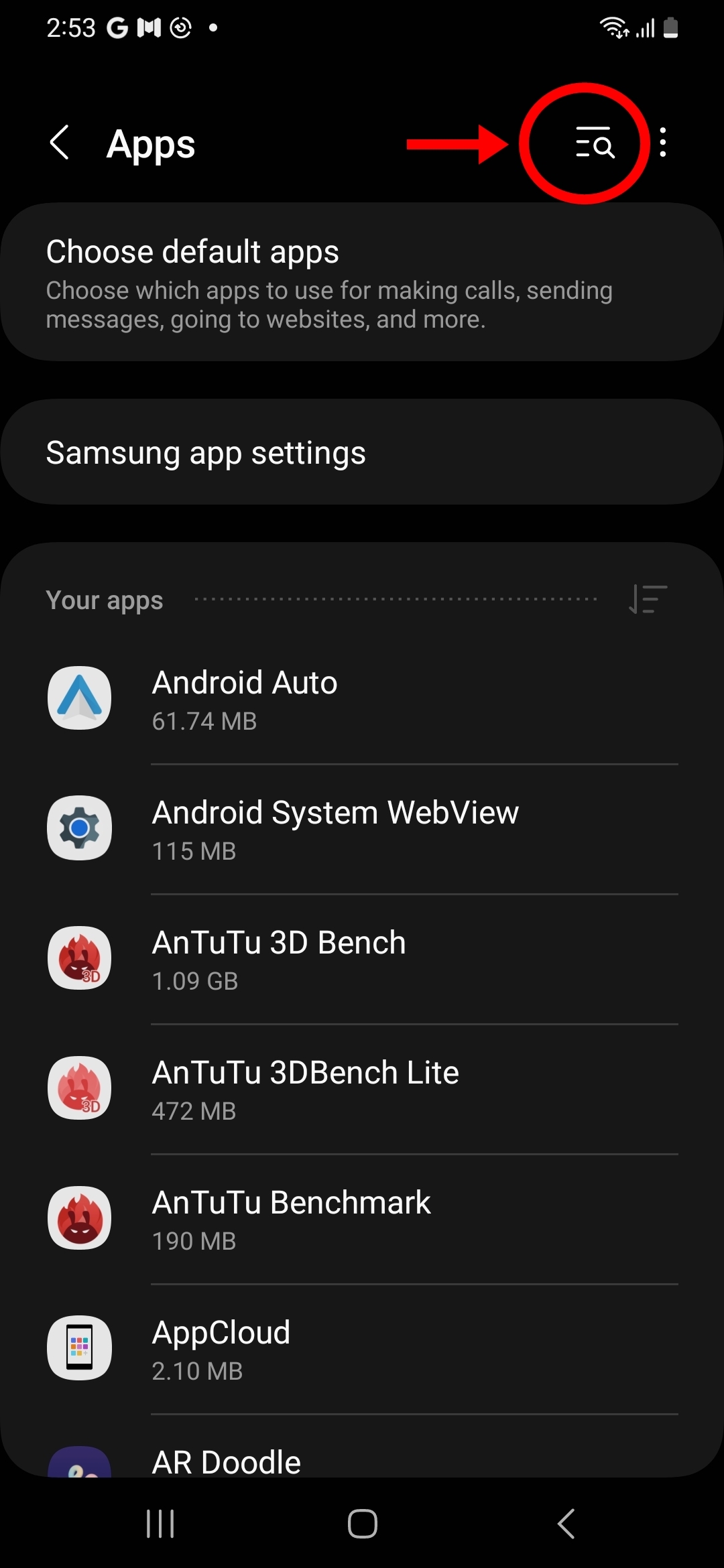 Open hidden apps on Samsung phone through settings