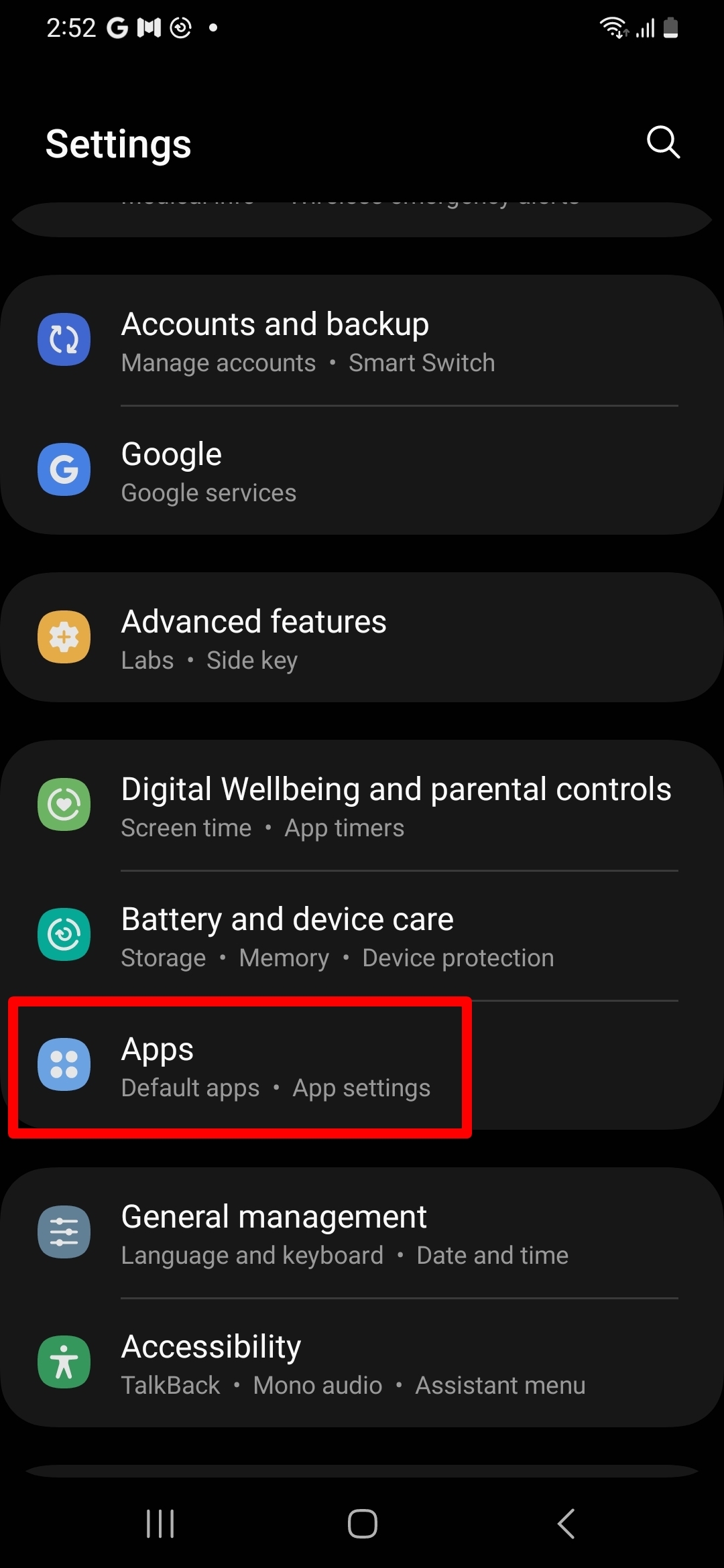 Open hidden apps on Samsung phone through settings