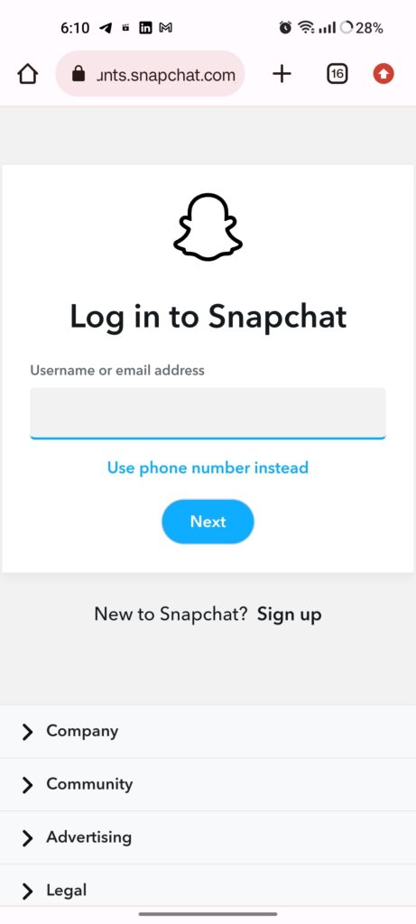 Snapchat login