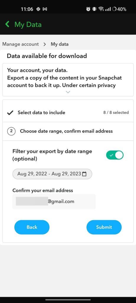 Snapchat data range