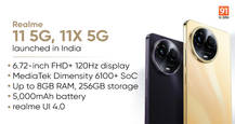 Realme 11 5G, Realme 11x 5G with 120Hz display, MediaTek Dimensity 6100+, up to 108MP camera launched in India: price, specifications