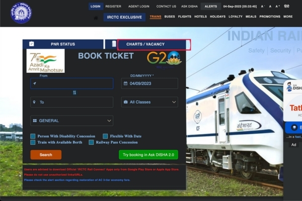 IRCTC Charts/Vacancy