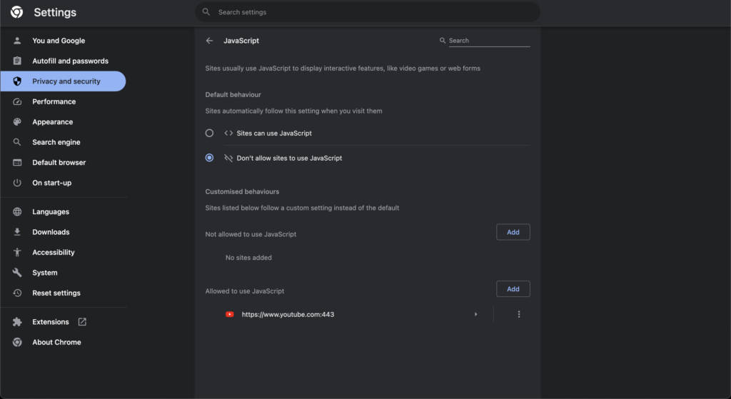 Chrome Javascript enable