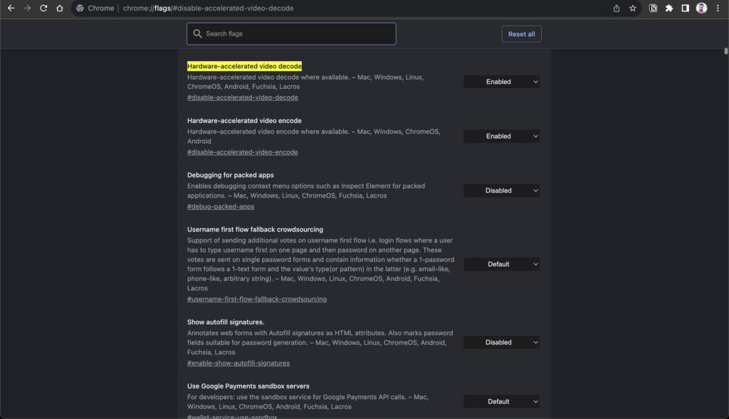 Chrome Hardware Acceleration settings