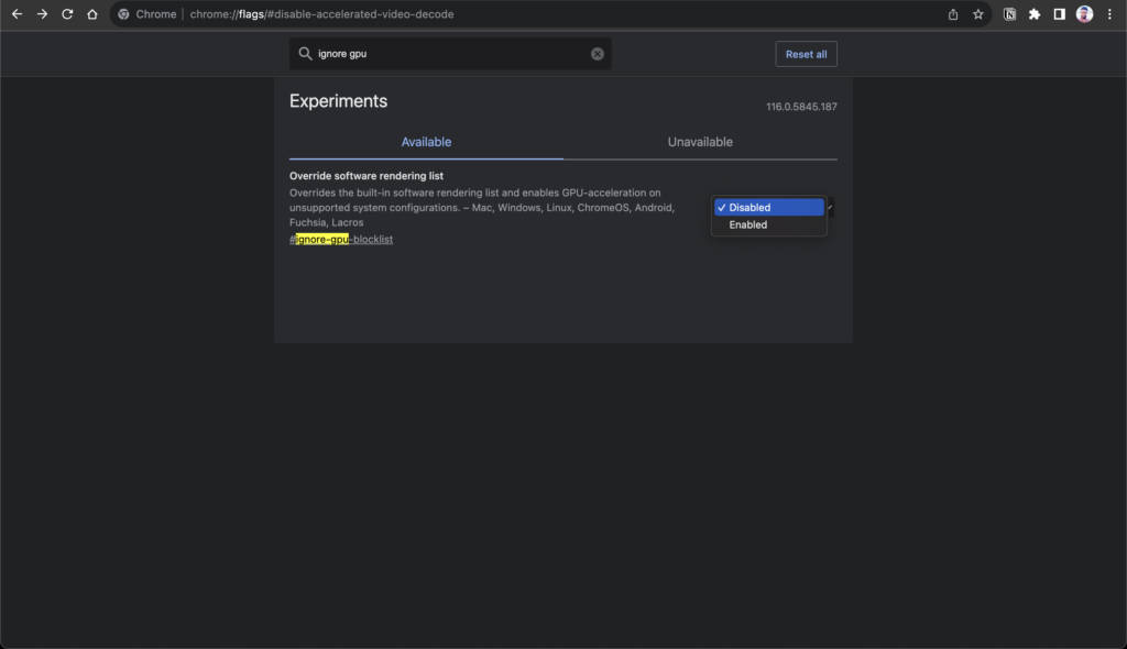 Chrome Hardware Acceleration settings