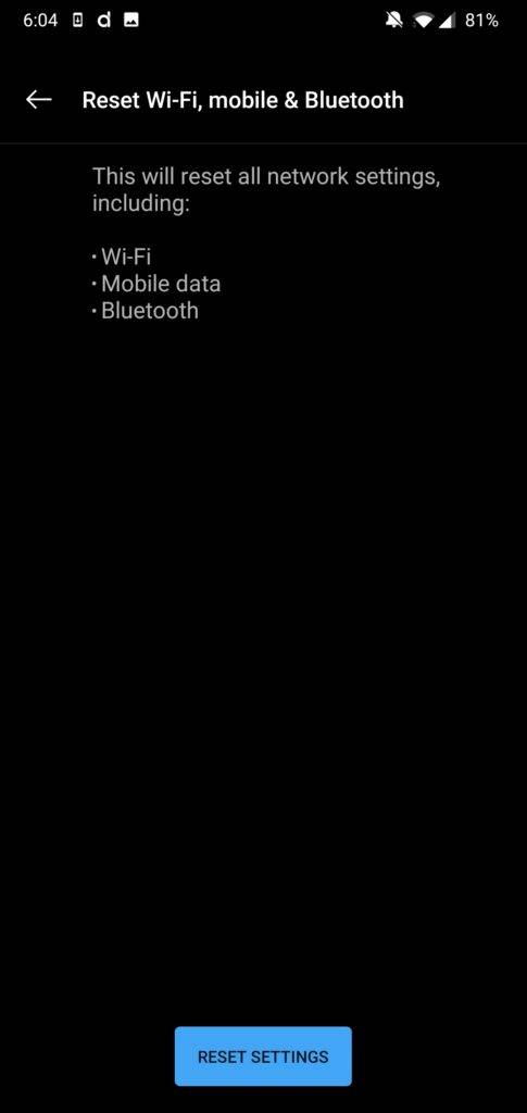Android reset network settings