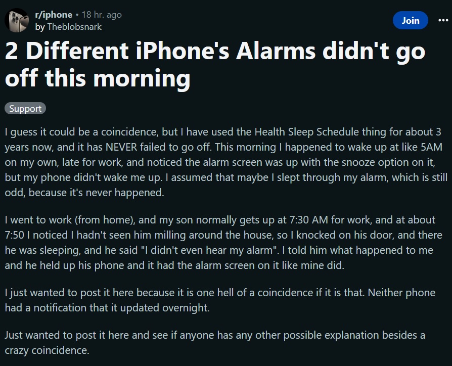 iPhones are automatically turning off for few hours at night, complain