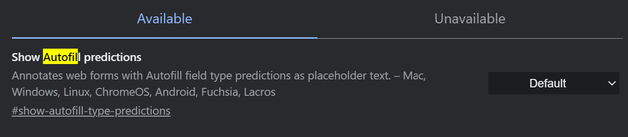 Autofill predictions Chrome flag