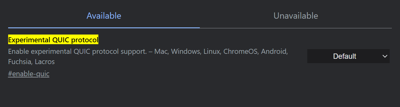 Experimental QUIC protocol