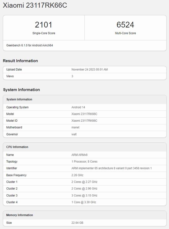 Redmi K70 Pro Geekbench