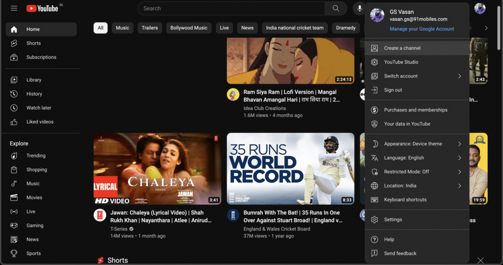 YouTube Create a Channel