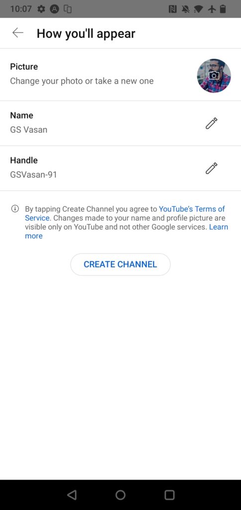 YouTube Create Channel