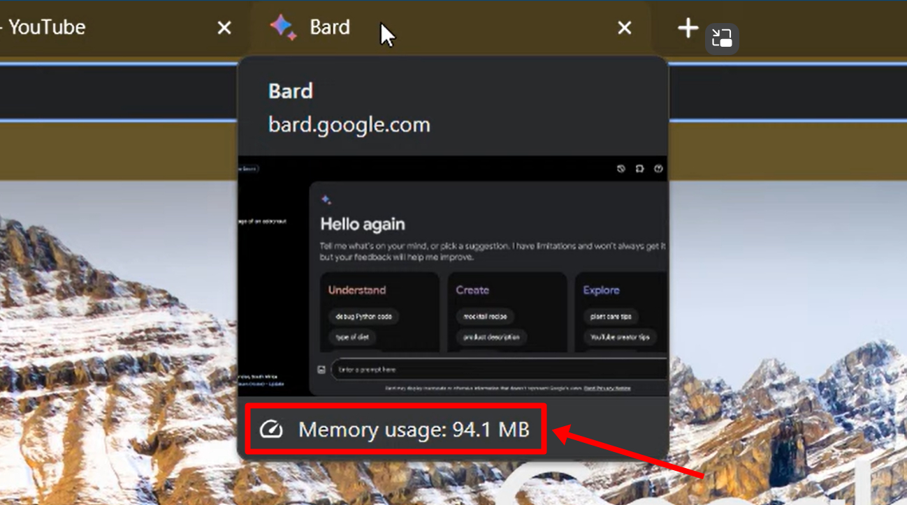 Show per tab memory usage Chrome flag