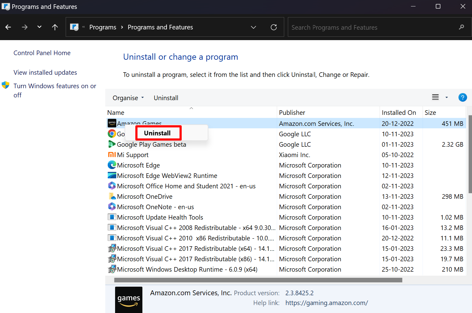 Uninstall unused applications