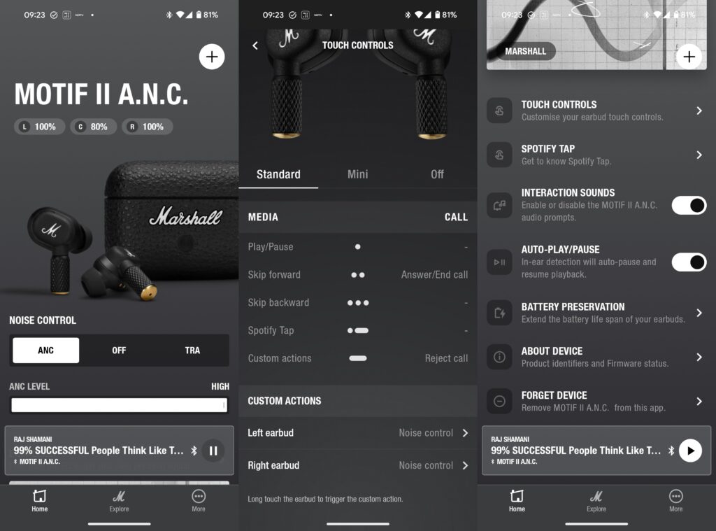 Marshall Motiff II ANC app