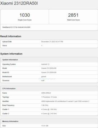 Redmi Note 13 Pro Geekbench scores