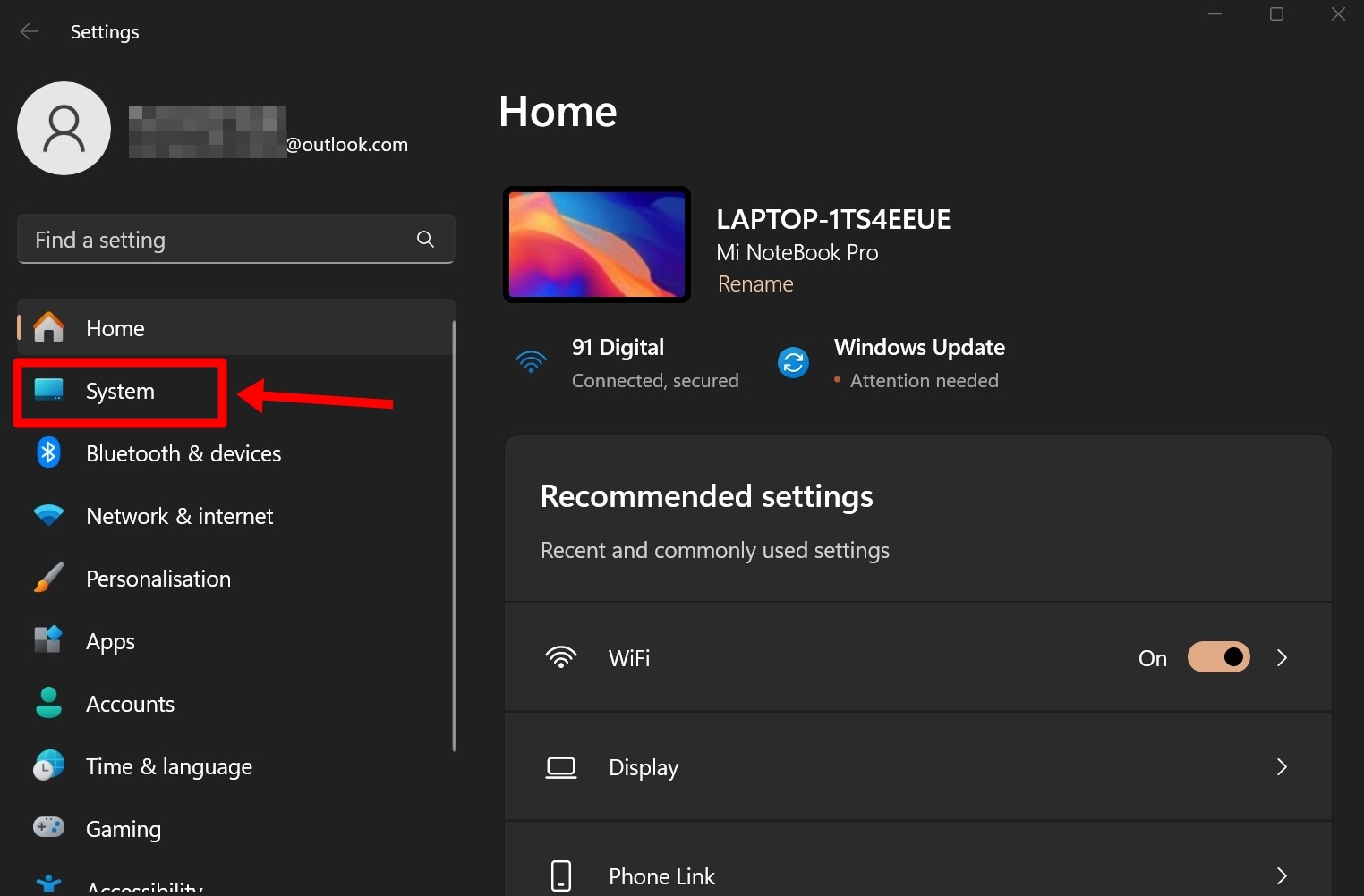 Check Windows laptop RAM using Settings