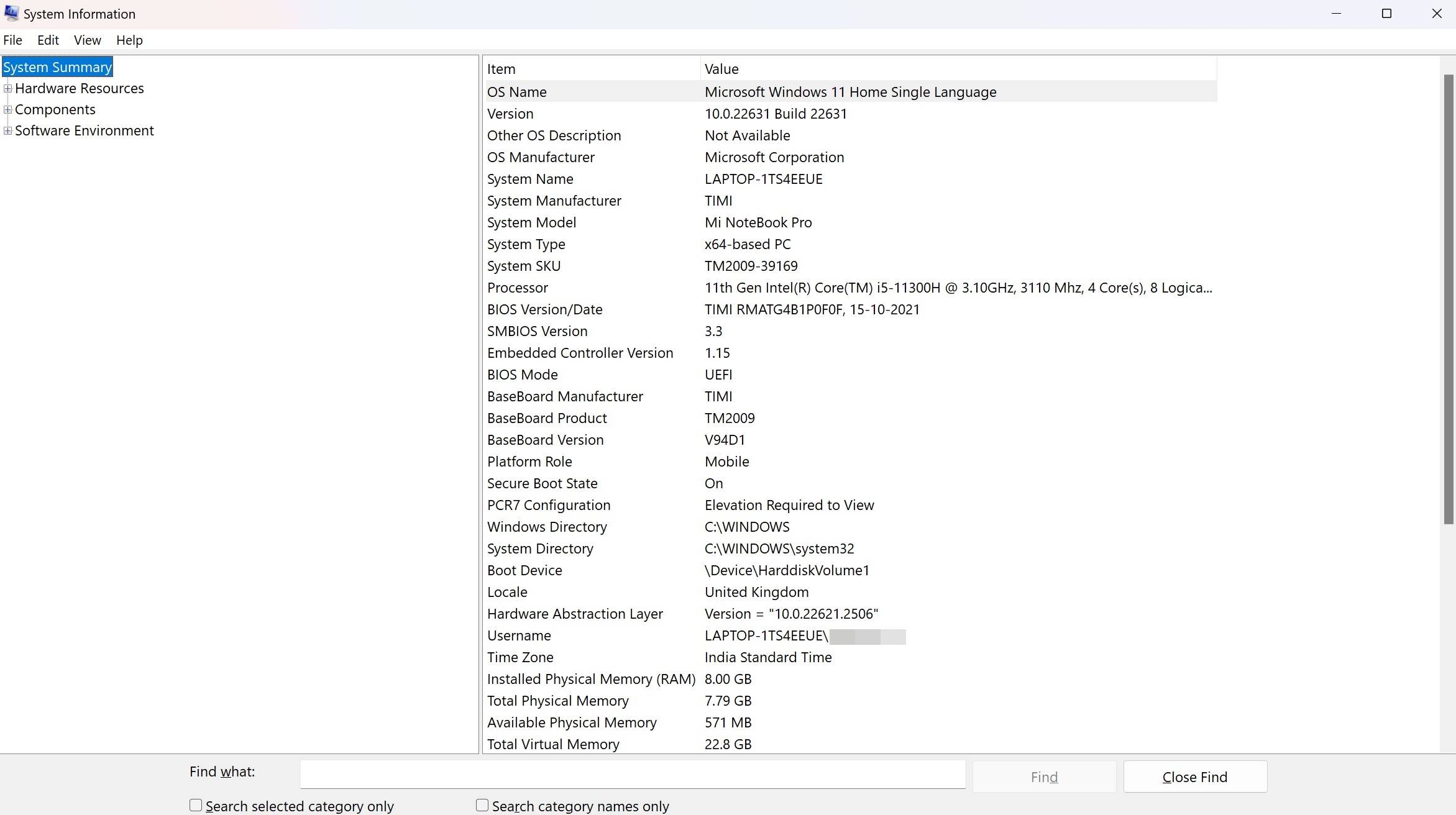 Check laptop configuration through Run dialog